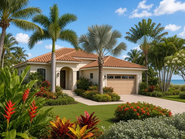 Typical Florida stucco home with barrel-tile roof and palms — home insurance coverage